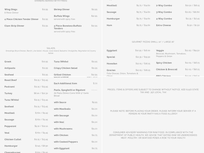 Acropolis Pizza Menu