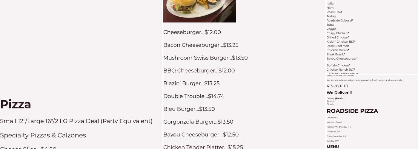 Roadside Pizza & Grinders Menu