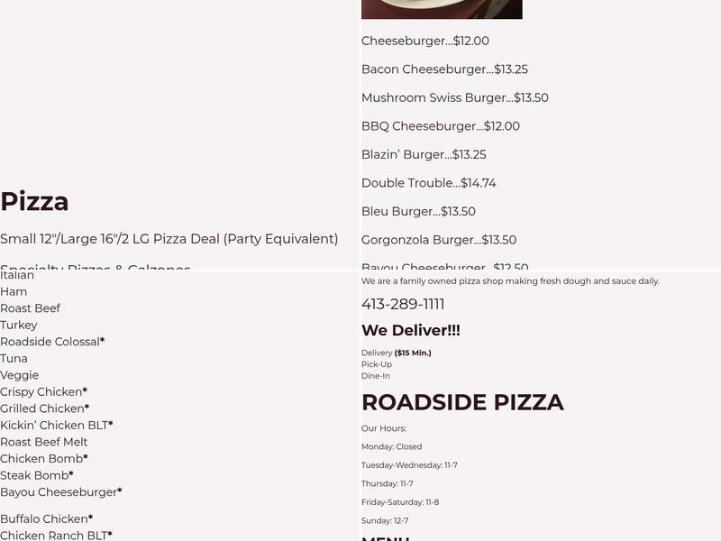 Roadside Pizza & Grinders Menu