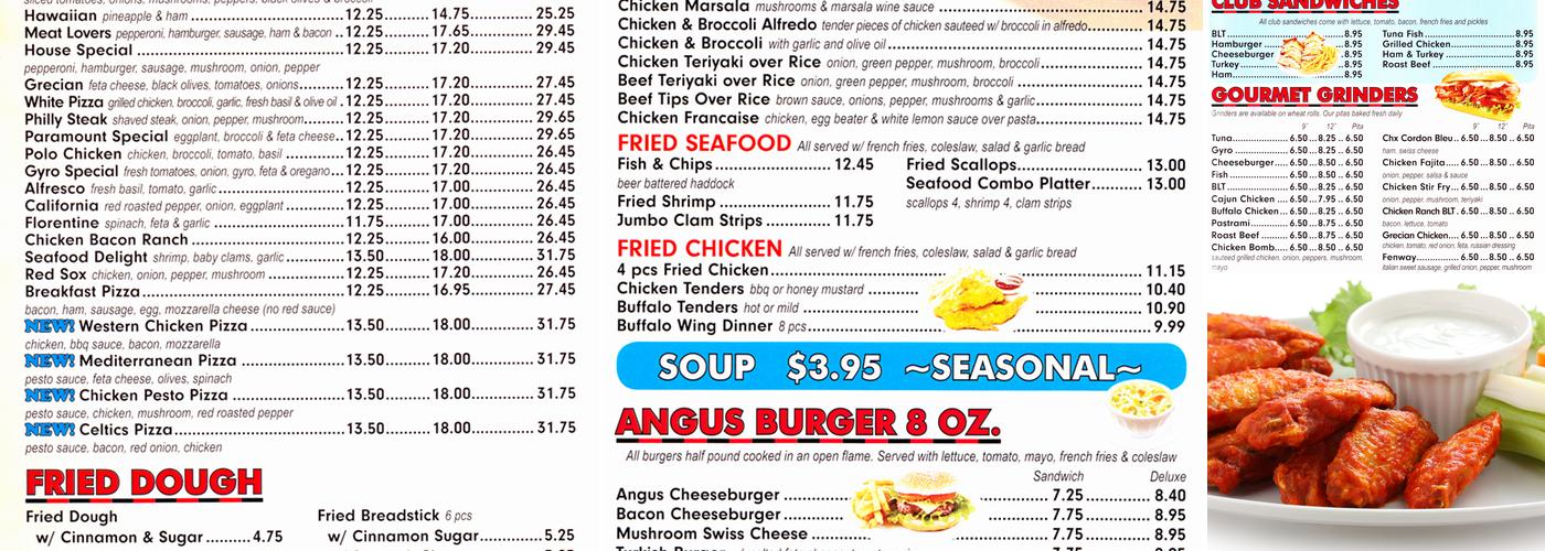 Paramount Pizza 3 Menu