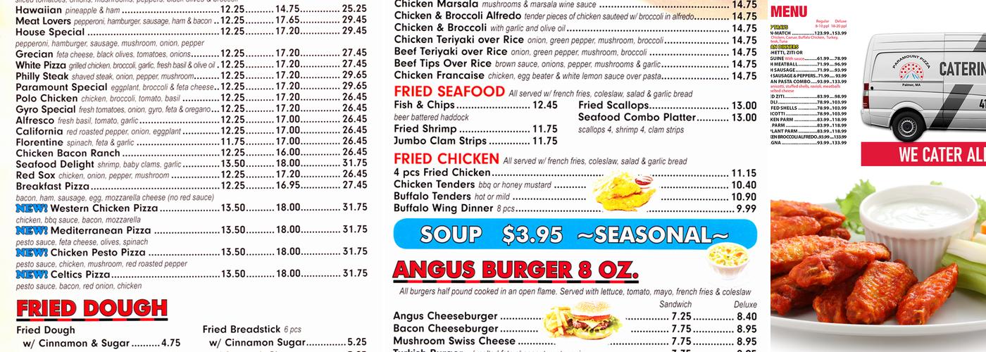 Paramount Pizza 3 Menu