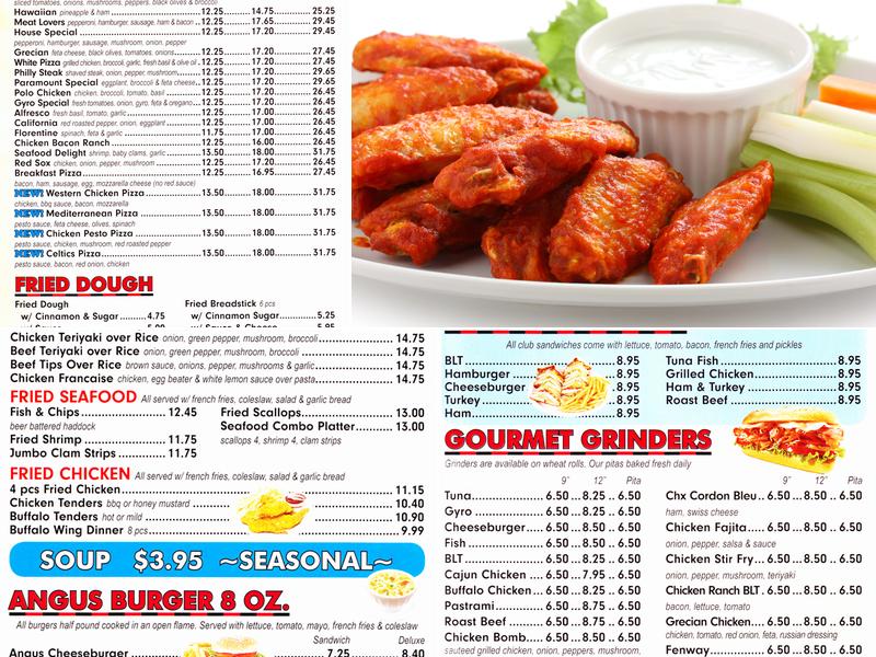 Paramount Pizza 3 Menu