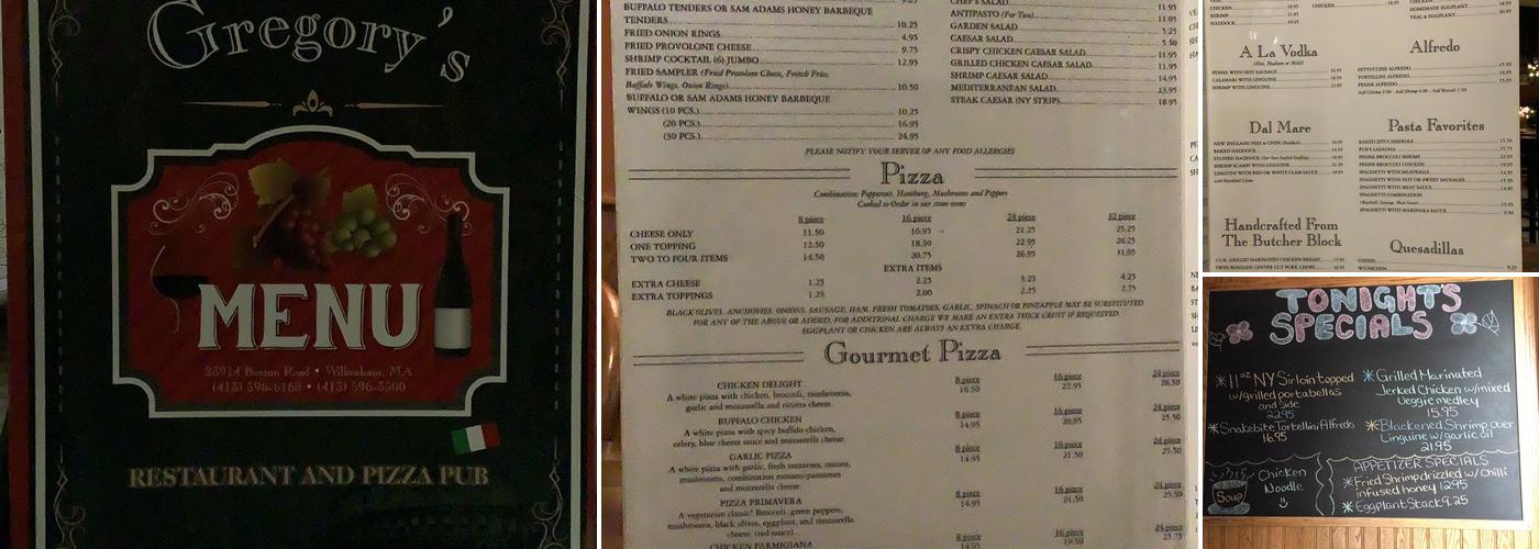 Gregory's Restaurant & Pizza Menu