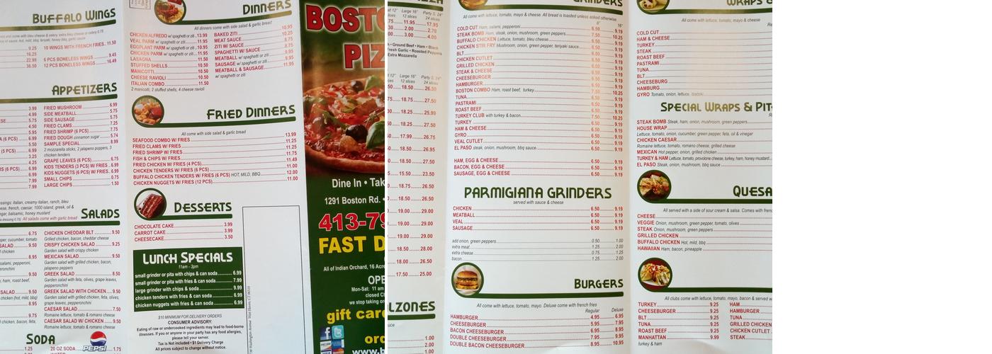 BOSTON RD PIZZA Menu