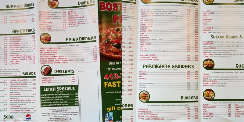 BOSTON RD PIZZA Menu