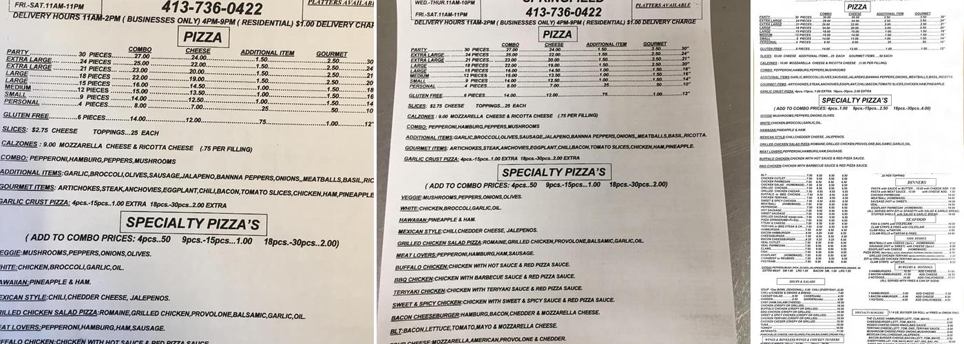 2 Guys Pizzeria Menu