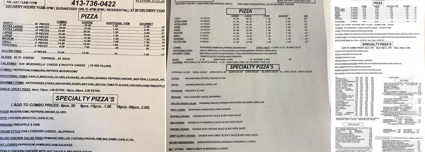 2 Guys Pizzeria Menu
