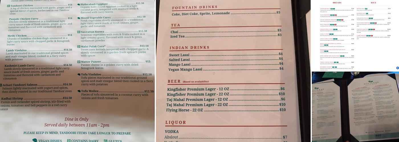 Mint Leaf Indian Menu