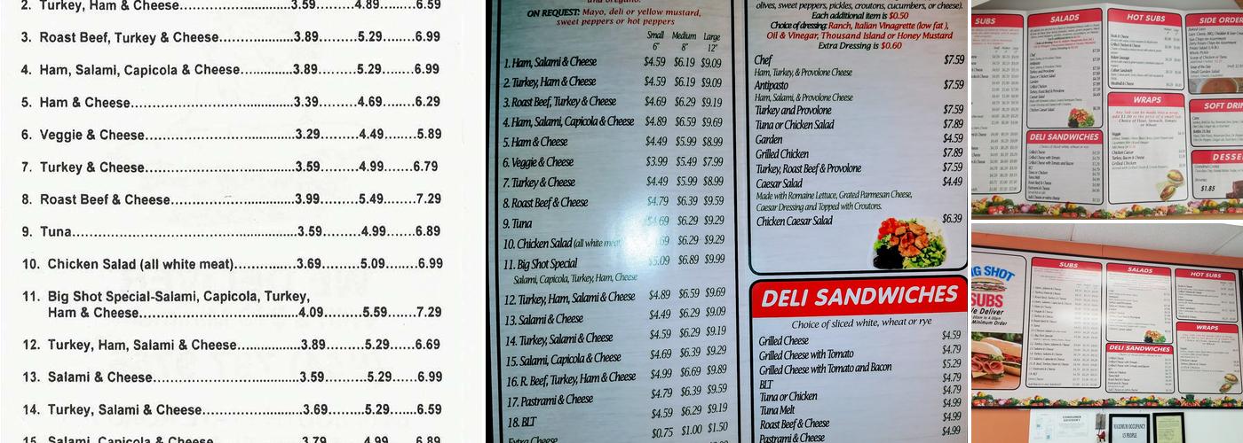 Big Shots Subs Menu