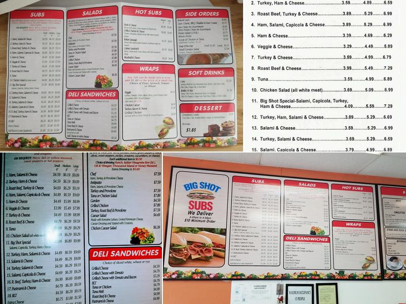 Big Shots Subs Menu