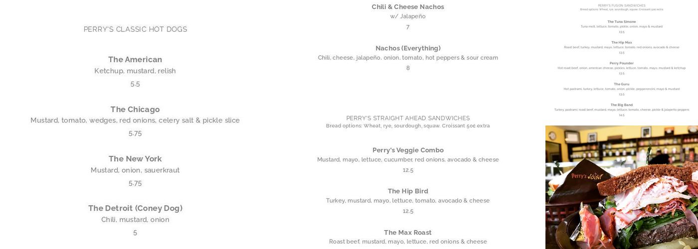 Perry's Joint Menu