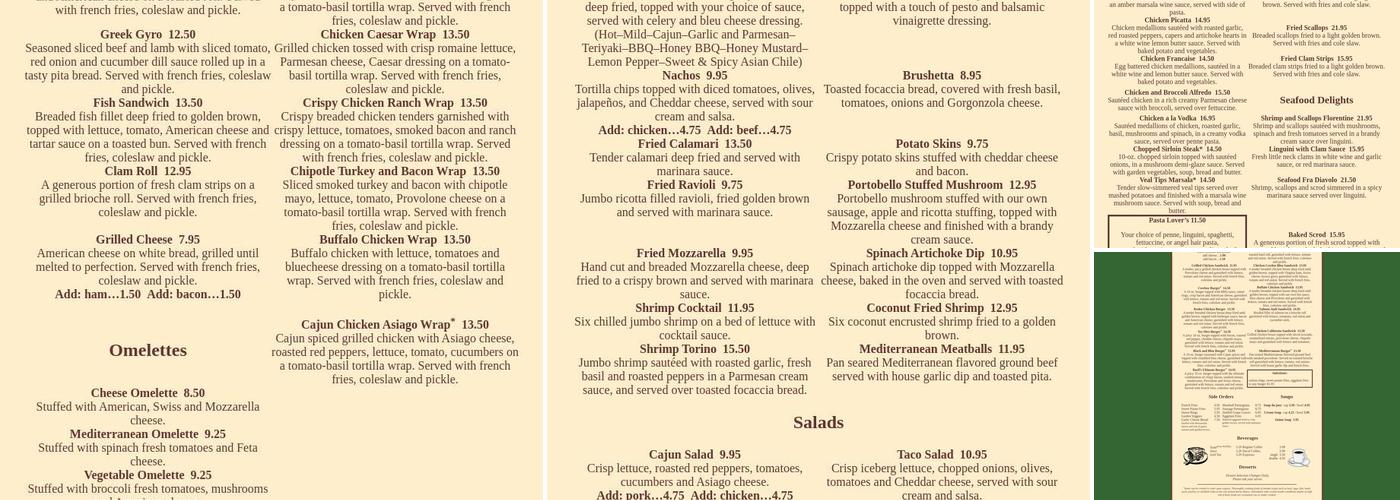 Basil's Restaurant Menu