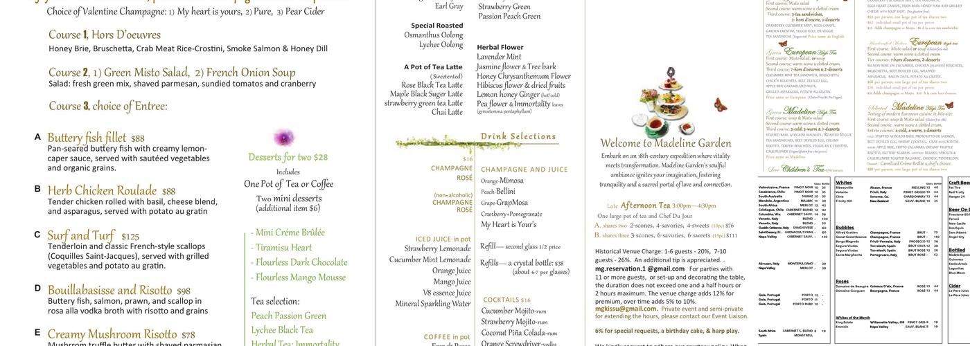 Madeline Garden Bistro & Venue Menu