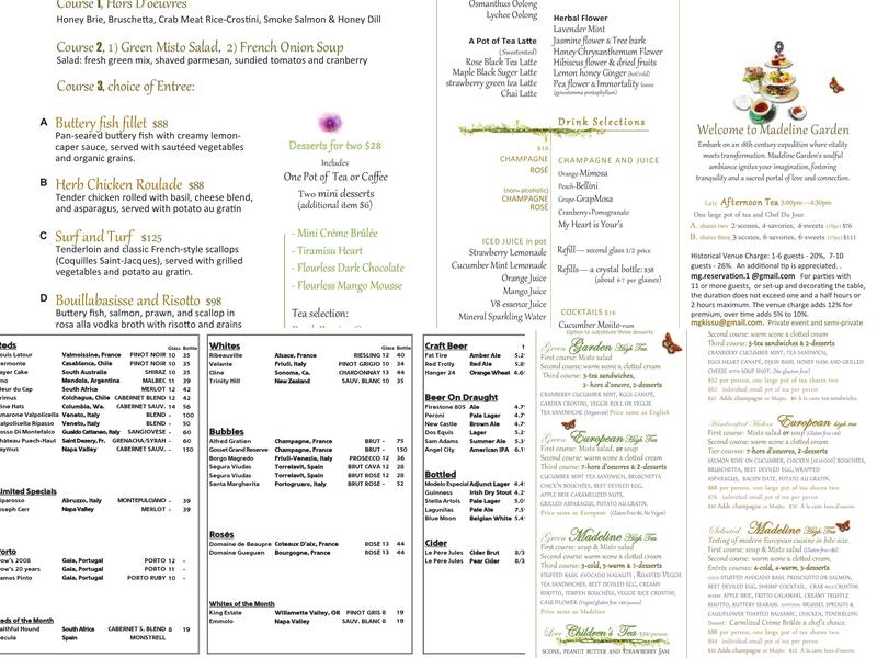 Madeline Garden Bistro & Venue Menu