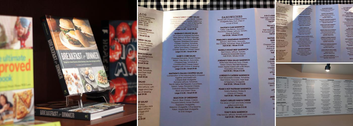 Penelope's Cafe Books & Gallery Menu