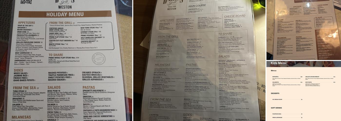 Baires Grill Weston Menu