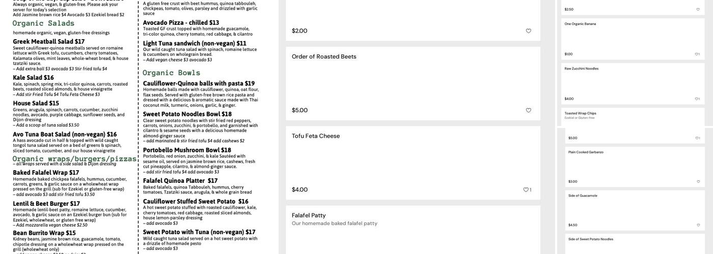 My Organic Corner Menu