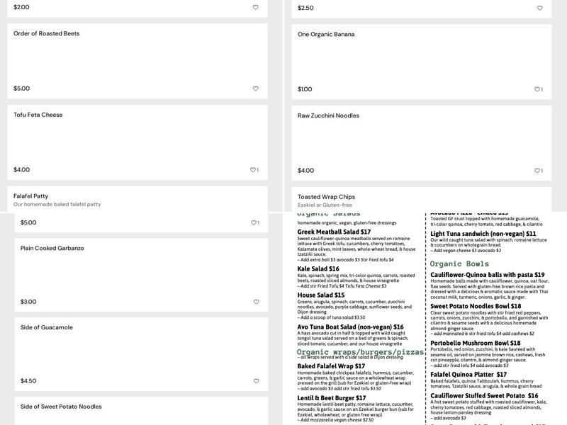 My Organic Corner Menu