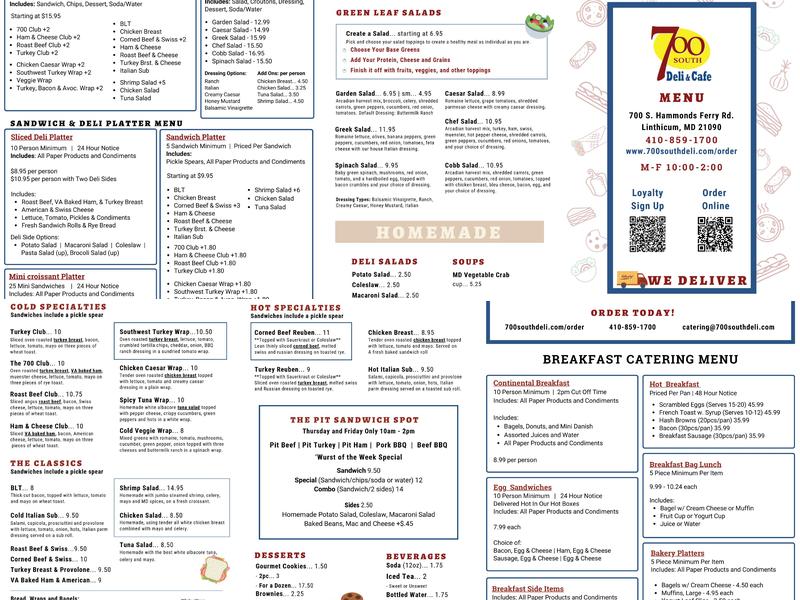 700 South Deli & Catering Menu