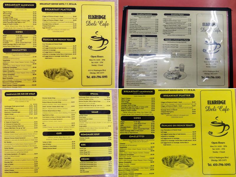 Elkridge Deli Cafe Menu