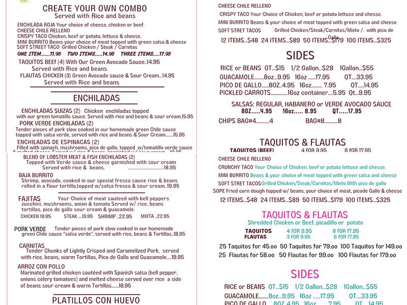 Doña Maria Mexican Restaurant Menu