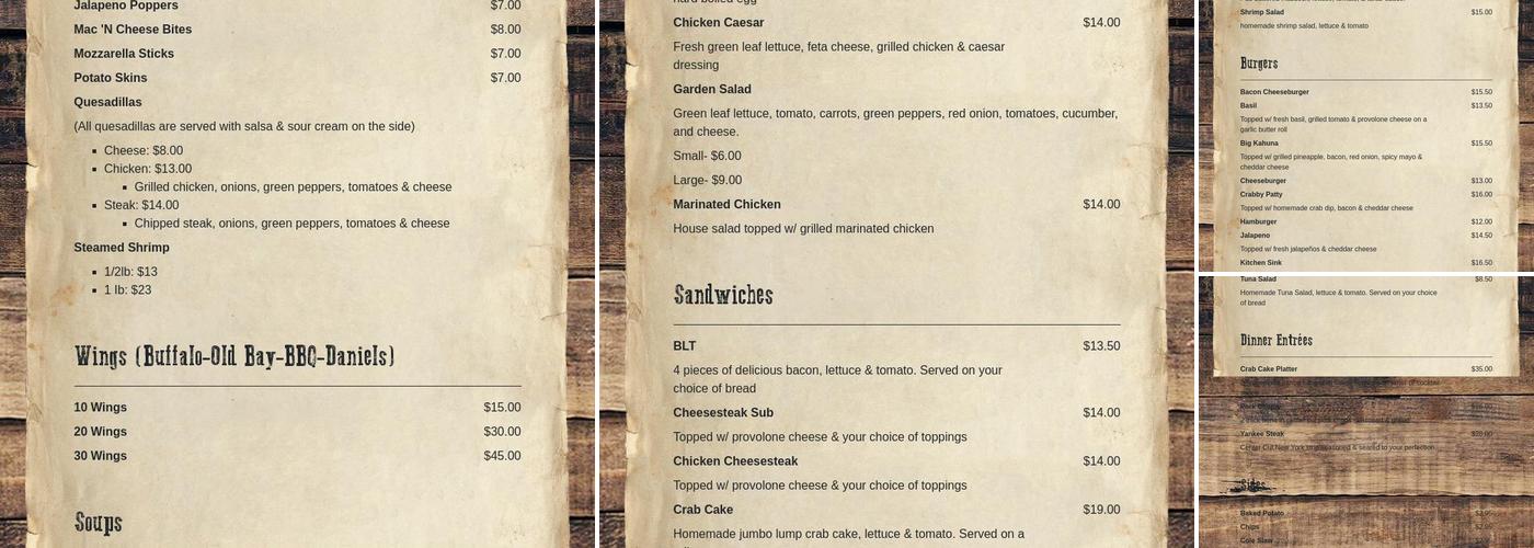 Daniels Restaurant Menu