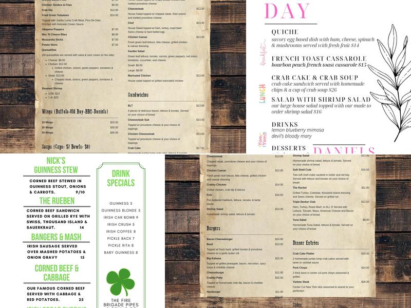 Daniels Restaurant Menu