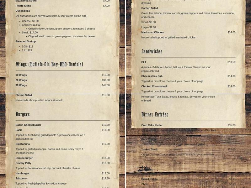 Daniels Restaurant Menu
