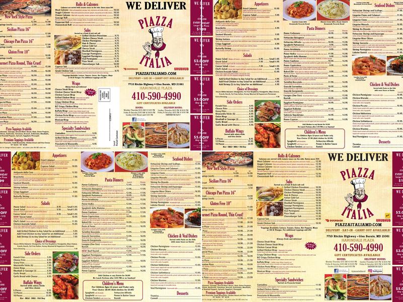 Piazza Italia (pizza) Menu