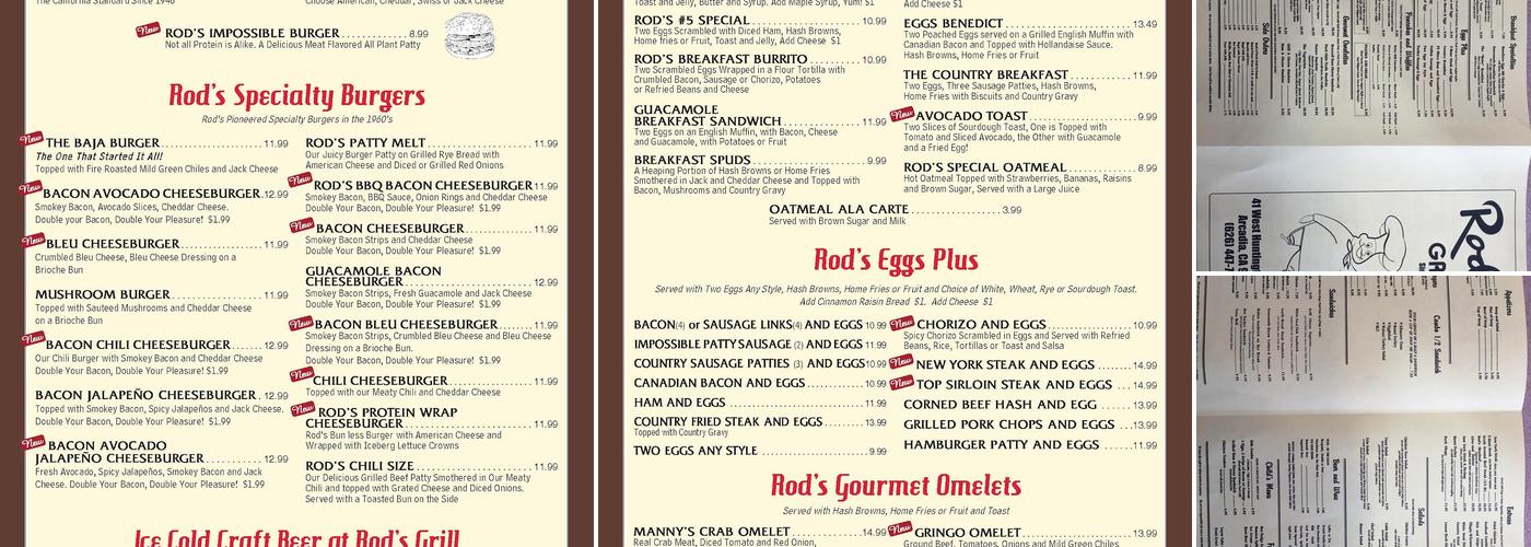 Rod's Grill Menu