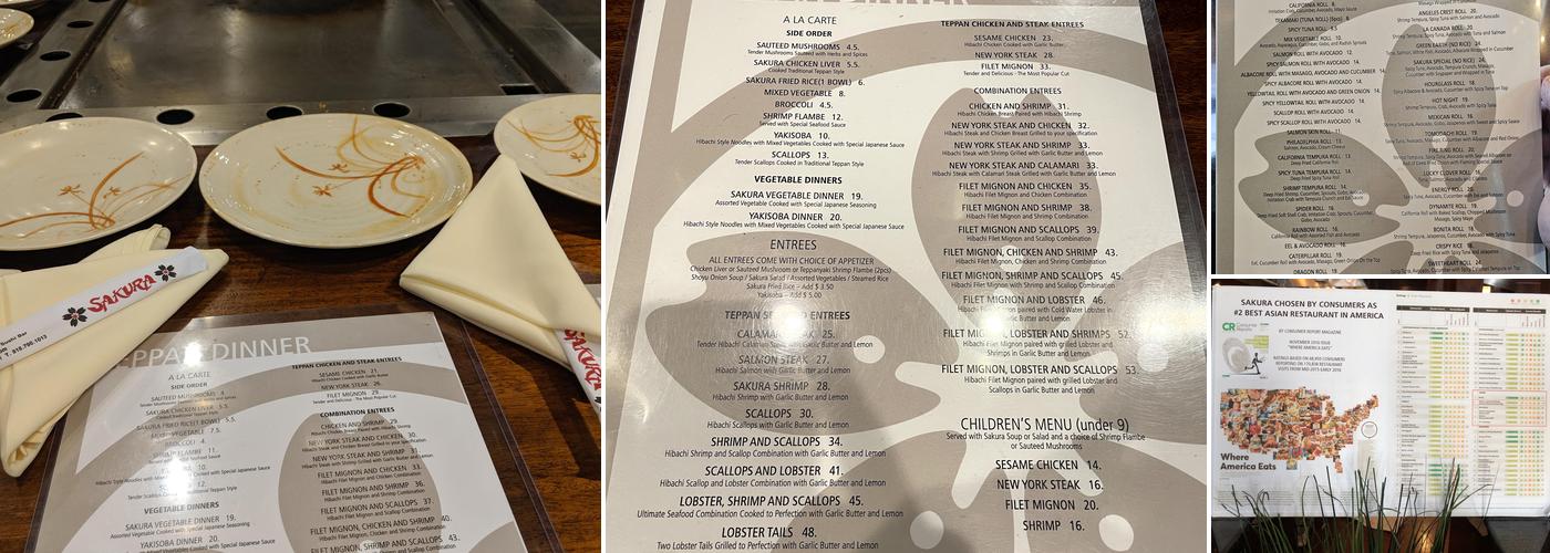 Sakura Japanese Steak & Seafood House Menu