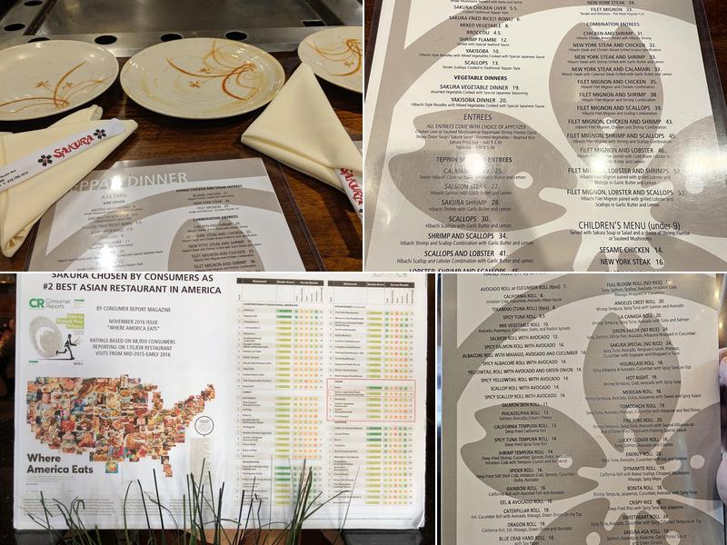 Sakura Japanese Steak & Seafood House Menu