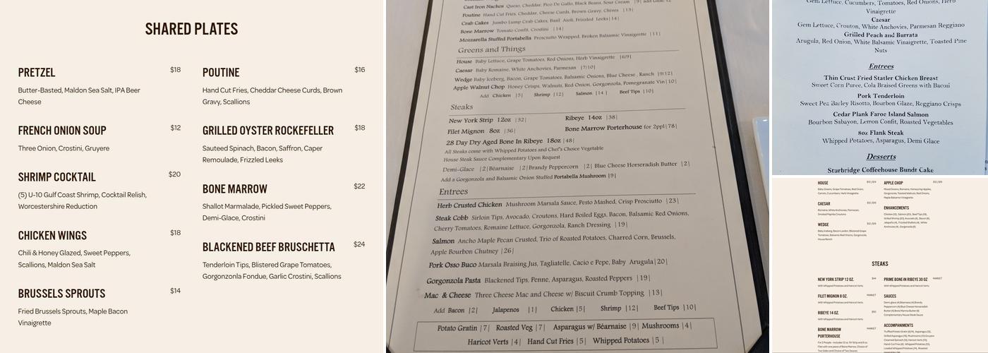 Sturbridge Porterhouse Menu