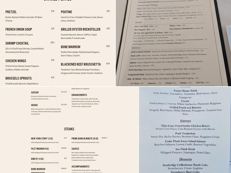 Sturbridge Porterhouse Menu