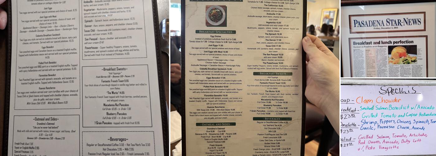 Marston's Pasadena Menu