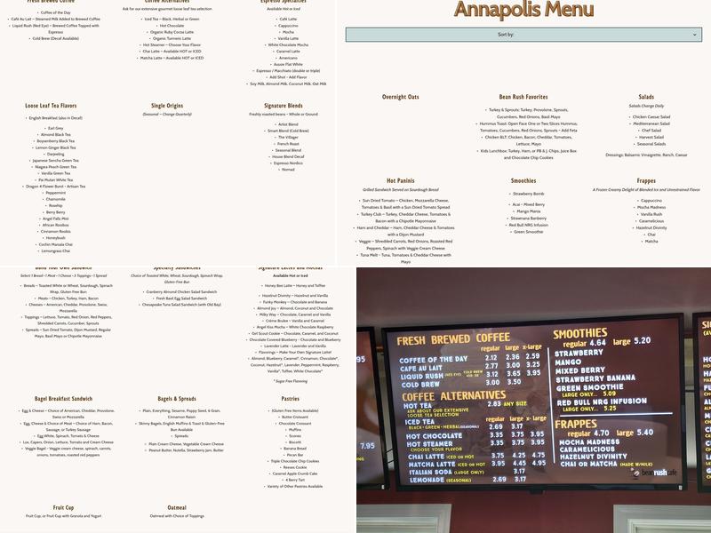 Bean Rush Café Menu