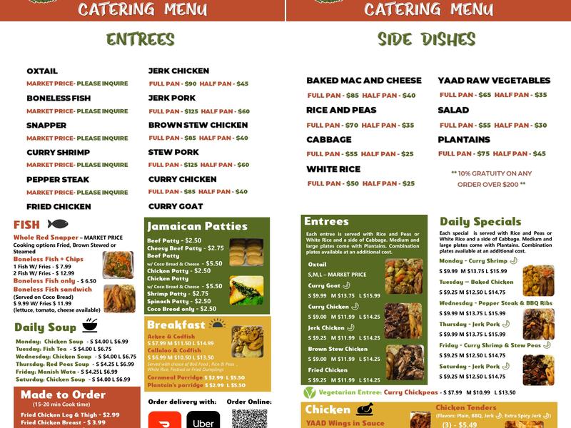 Yaad Food Jamaican Restaurant Menu