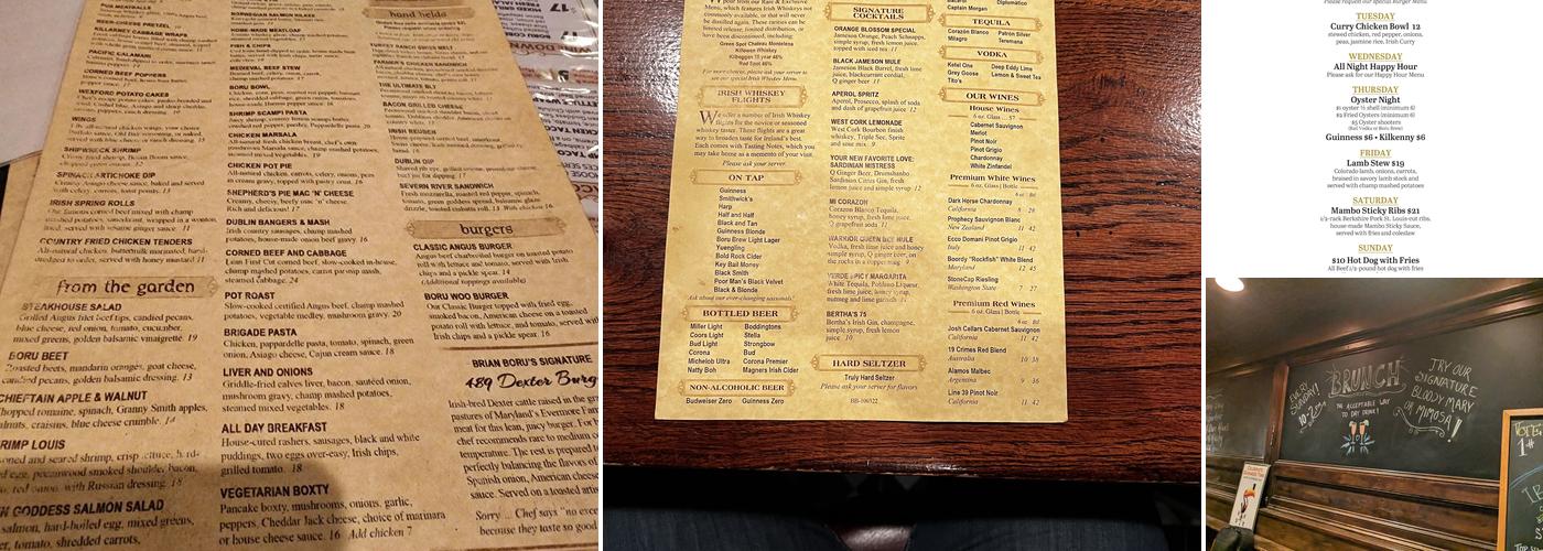 Brian Boru Restaurant and Pub Menu