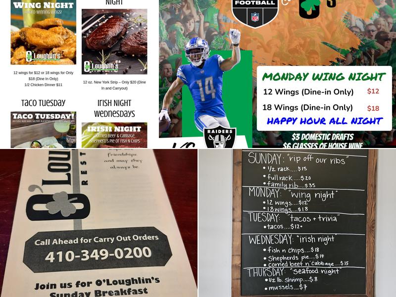 O'Loughlin's Restaurant Menu