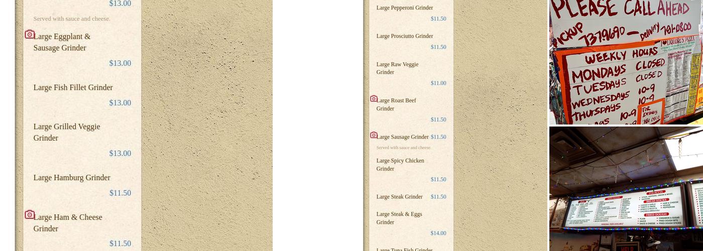 Liquori's Pizza Menu