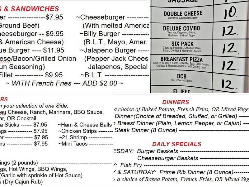 Bil-Mar's Supper Club Menu