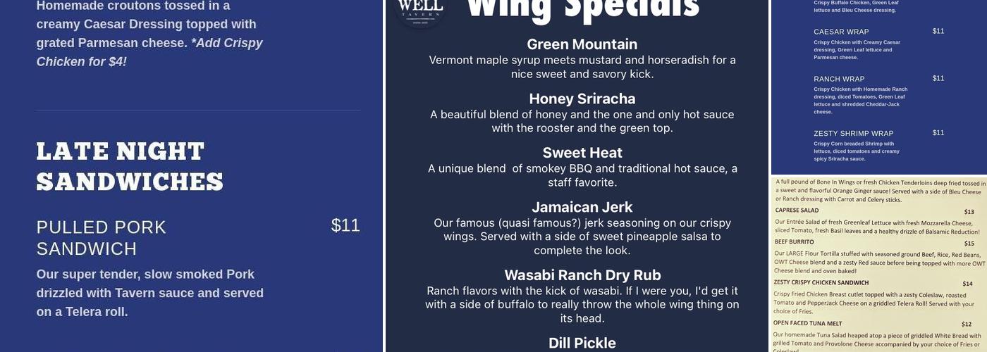 Old Well Tavern Menu