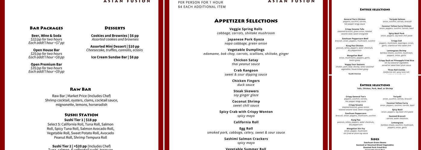 Table 570 Asian Fusion Menu