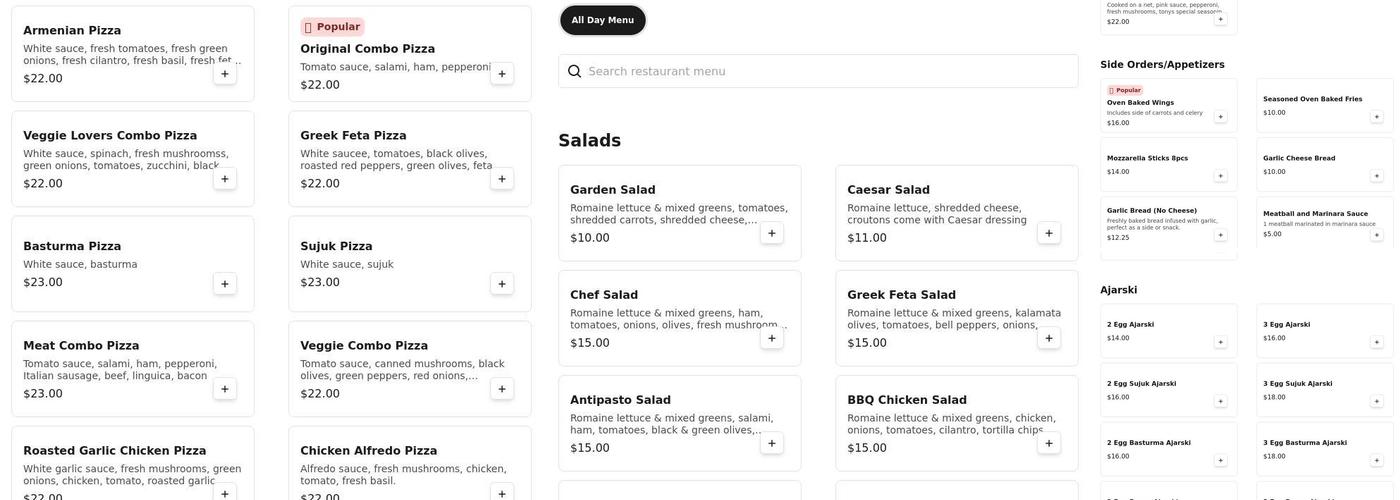 Uncle Tony's Pizzeria Menu