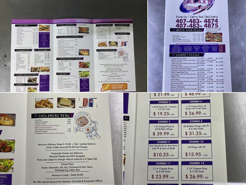 Galaxy Pizza and Subs Menu