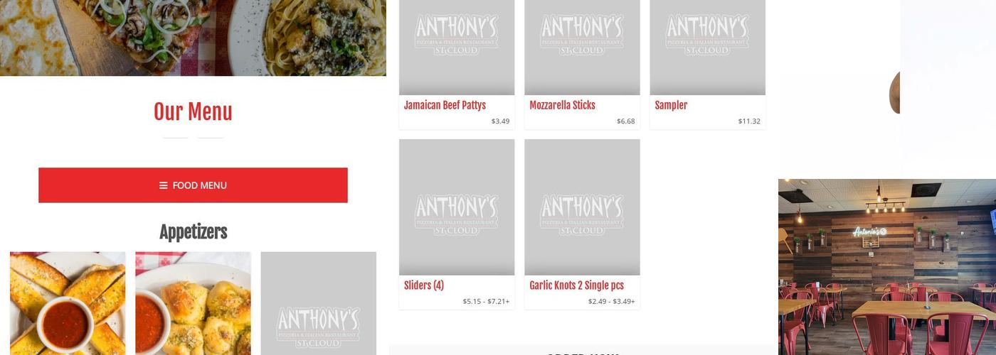 Anthony's Pizza Menu