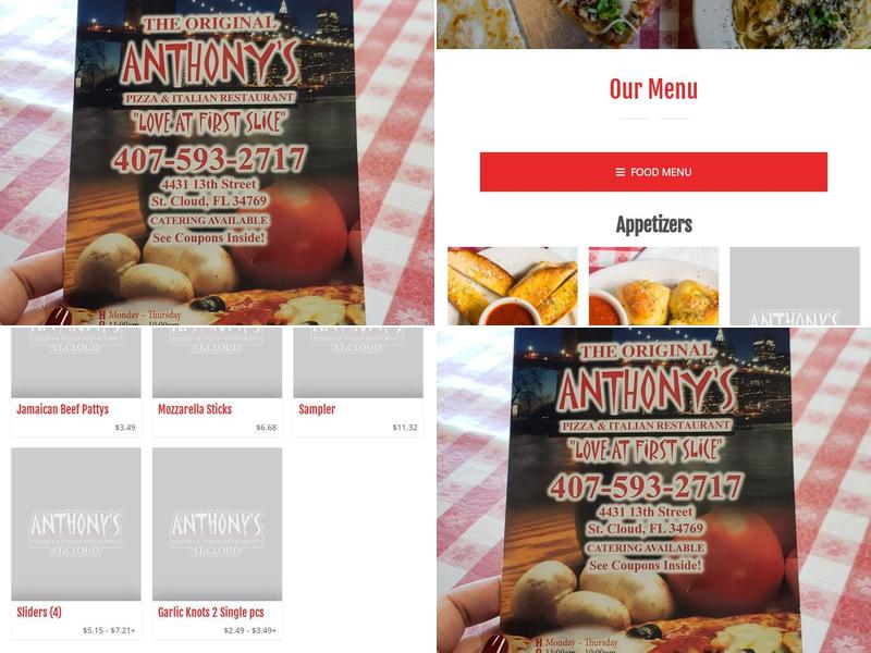 Anthony's Pizza Menu