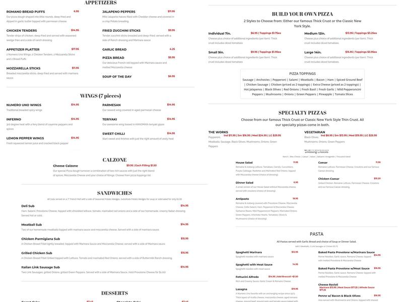 Numero Uno Pizza | North Hollywood Menu