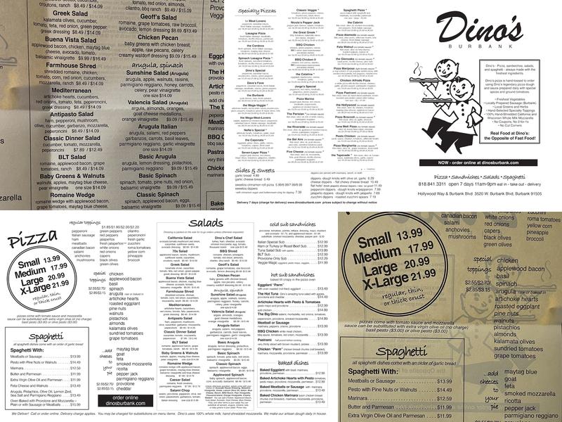 Dino's Pizza Menu