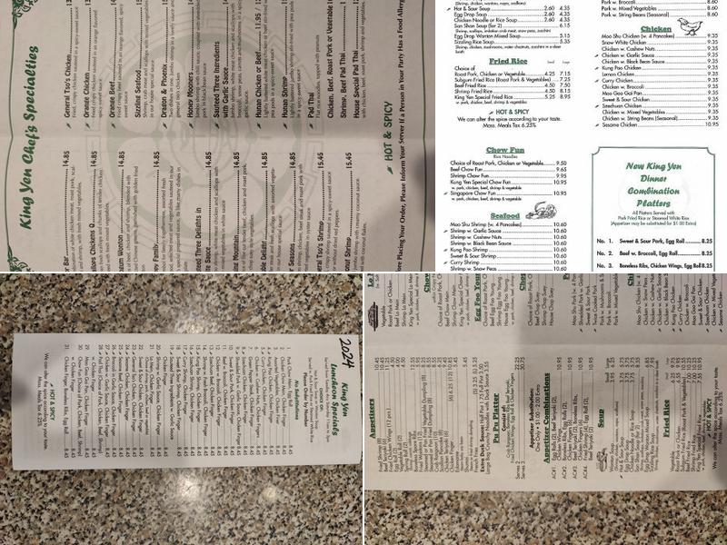 New King Yen Too Chinese Menu